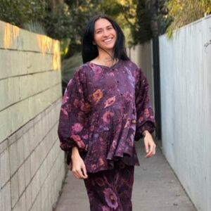 Yavi Purple Floral Puffed Sleeve Jacket